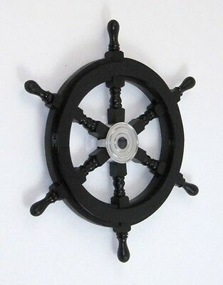 18" Black Ship Wheel ~ Wood / Chrome ~ Nautical Maritime Wall Decor
